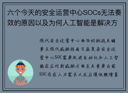 六个今天的安全运营中心SOCs无法奏效的原因以及为何人工智能是解决方案 